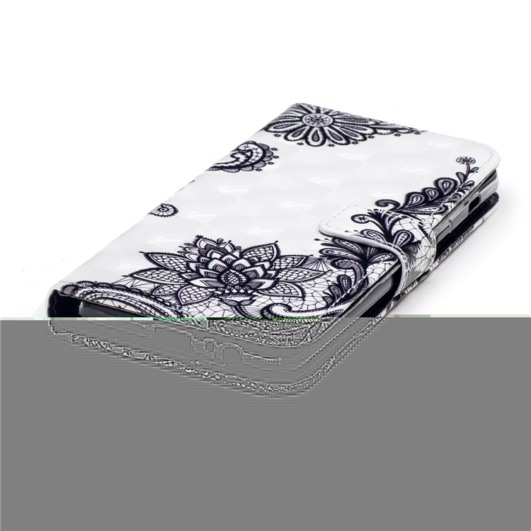 Pattern Printing Wallet Leather Stand Case for Samsung Galaxy A8 (2018) - Black Flowers-4