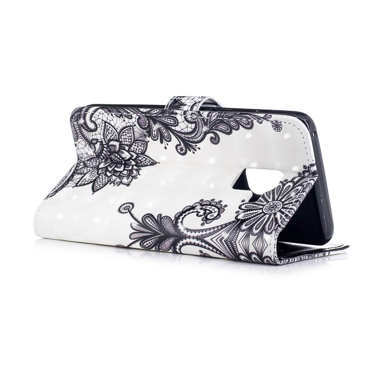 Pattern Printing Wallet Leather Stand Case for Samsung Galaxy A8 (2018) - Black Flowers-5