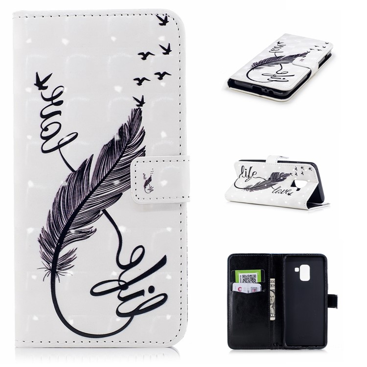 Pattern Printing Wallet Leather Stand Cover for Samsung Galaxy A8 (2018) - Quill Pen-1