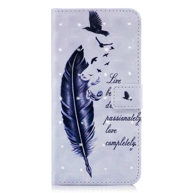 Pattern Printing Wallet Leather Cell Phone Case for Samsung Galaxy A8 (2018) - Feather and Quote-2