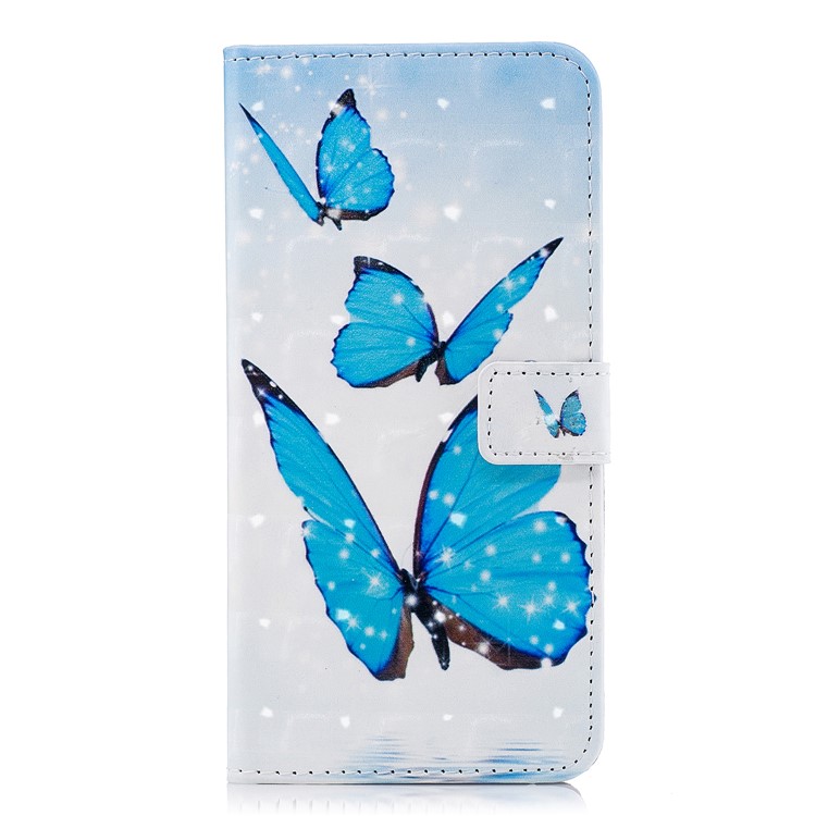 Pattern Printing Magnetic Leather Stand Case for Samsung Galaxy A8 (2018) - Blue Butterflies-2