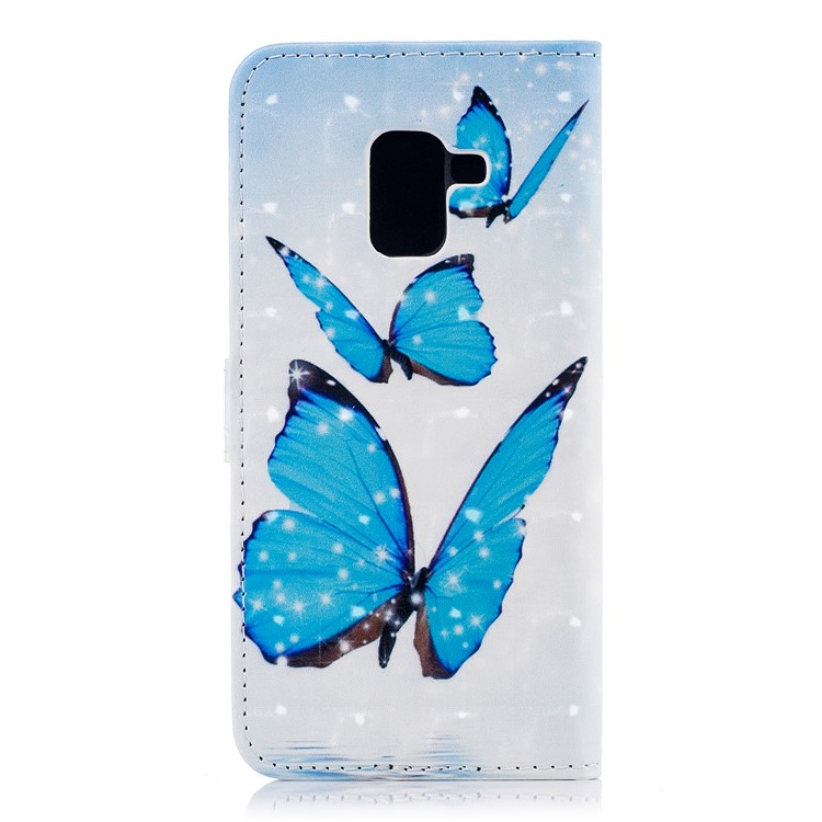 Pattern Printing Magnetic Leather Stand Case for Samsung Galaxy A8 (2018) - Blue Butterflies-3