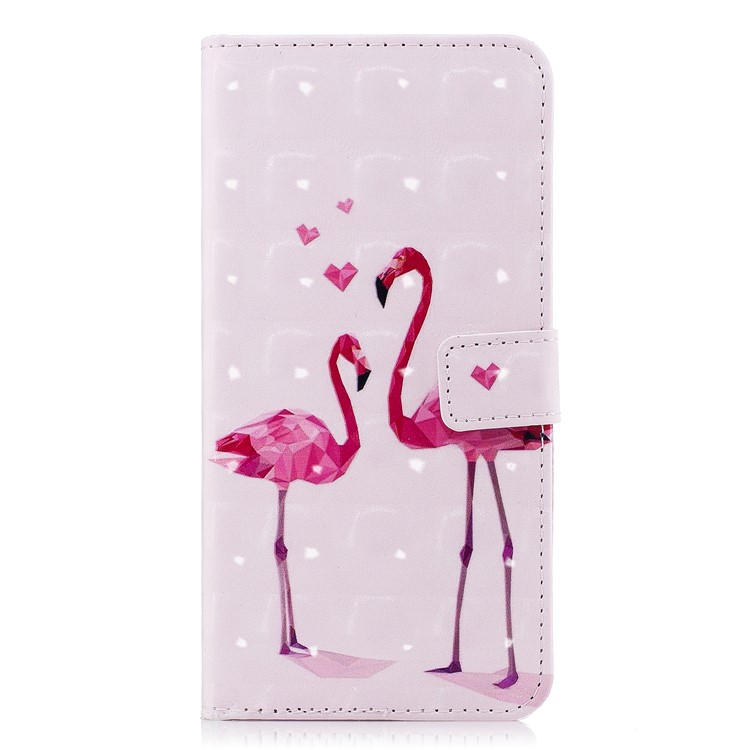 Pattern Printing Wallet Leather Case with Stand for Samsung Galaxy A8 (2018) - Flamingos-2