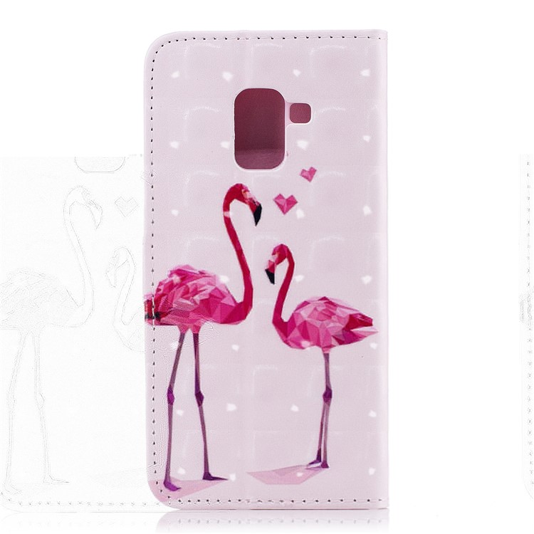Pattern Printing Wallet Leather Case with Stand for Samsung Galaxy A8 (2018) - Flamingos-3