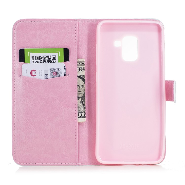 Pattern Printing Wallet Leather Case with Stand for Samsung Galaxy A8 (2018) - Flamingos-6