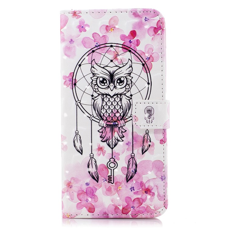 Pattern Printing Wallet Leather Cover with Stand for Samsung Galaxy A8 (2018) - Owl on Dream Catcher-2