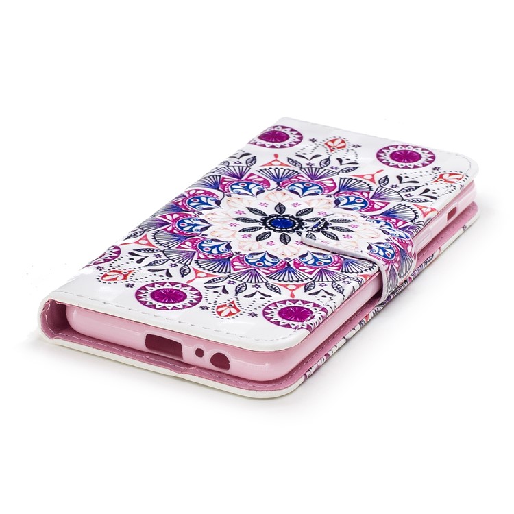 Pattern Printing Leather Wallet Case for Samsung Galaxy A8 (2018) - Flower Pattern-4