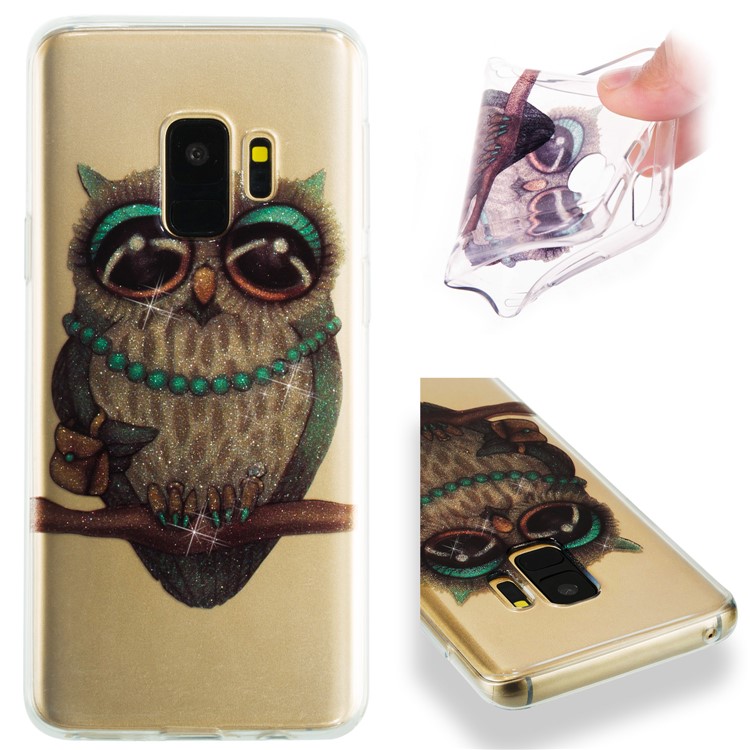 IMD Glitter Powder TPU Phone Case for Samsung Galaxy S9 SM-G960 - Owl Pattern-1