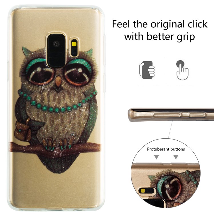 IMD Glitter Powder TPU Phone Case for Samsung Galaxy S9 SM-G960 - Owl Pattern-2