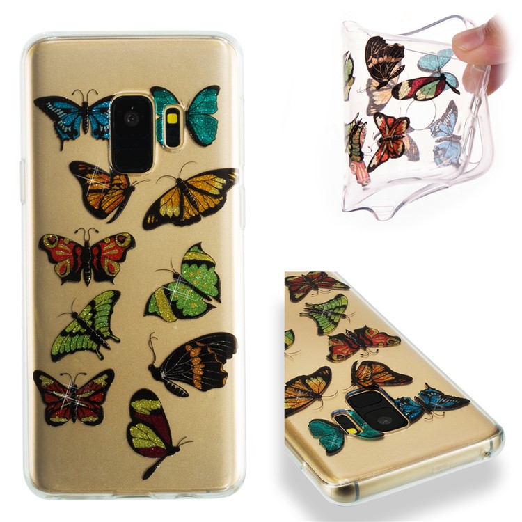 IMD Glitter Powder TPU Phone Casing for Samsung Galaxy S9 SM-G960 - Multiple Butterflies-1