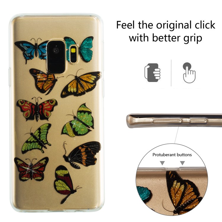 IMD Glitter Powder TPU Phone Casing for Samsung Galaxy S9 SM-G960 - Multiple Butterflies-2