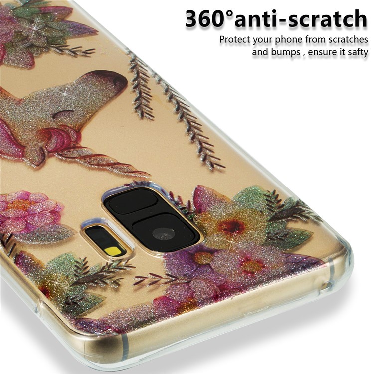 IMD Glitter Powder TPU Mobile Phone Case for Samsung Galaxy S9 SM-G960 - Unicorn and Flower-3
