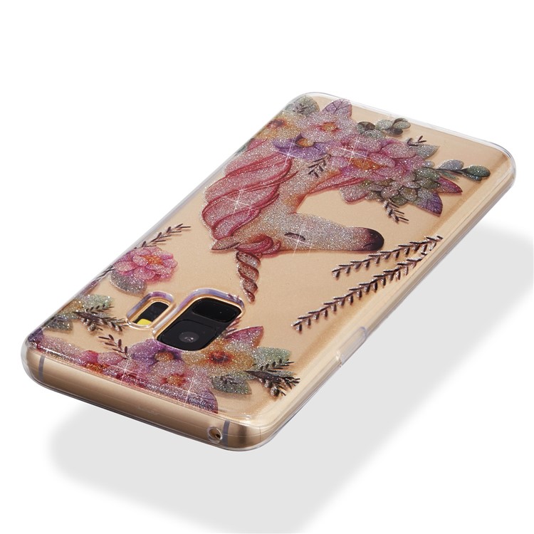 IMD Glitter Powder TPU Mobile Phone Case for Samsung Galaxy S9 SM-G960 - Unicorn and Flower-4