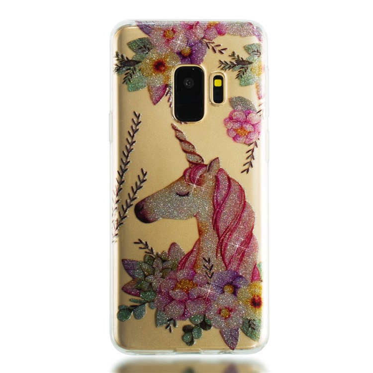 IMD Glitter Powder TPU Mobile Phone Case for Samsung Galaxy S9 SM-G960 - Unicorn and Flower-5