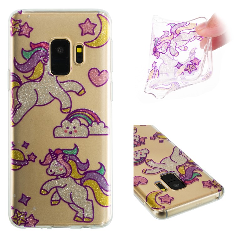 IMD Glitter Powder TPU Mobile Phone Cover for Samsung Galaxy S9 SM-G960 - Playing Unicorns-1