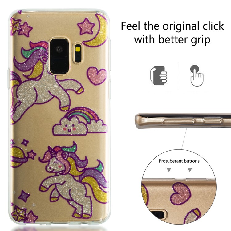 IMD Glitter Powder TPU Mobile Phone Cover for Samsung Galaxy S9 SM-G960 - Playing Unicorns-2