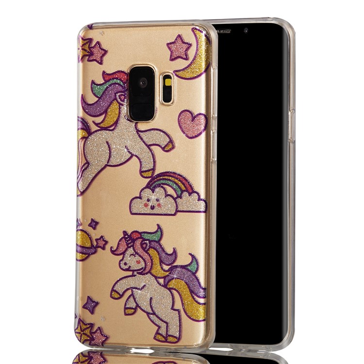 IMD Glitter Powder TPU Mobile Phone Cover for Samsung Galaxy S9 SM-G960 - Playing Unicorns-6