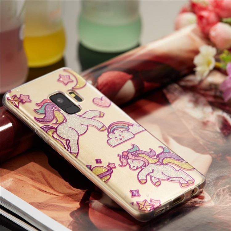 IMD Glitter Powder TPU Mobile Phone Cover for Samsung Galaxy S9 SM-G960 - Playing Unicorns-7