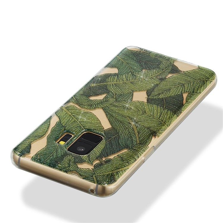 IMD Glitter Powder TPU Cell Phone Cover for Samsung Galaxy S9 SM-G960 - Green Leaves-3