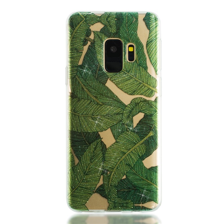 IMD Glitter Powder TPU Cell Phone Cover for Samsung Galaxy S9 SM-G960 - Green Leaves-4