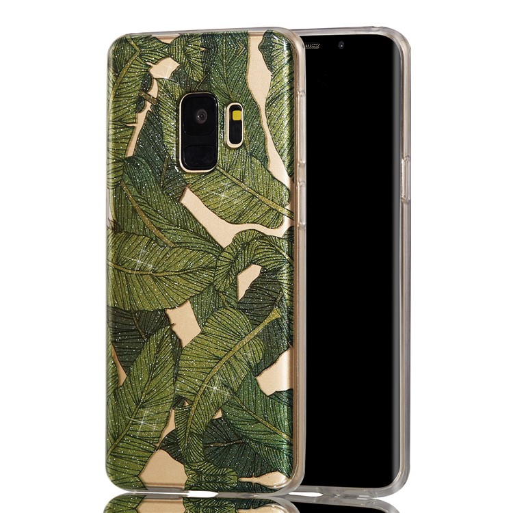 IMD Glitter Powder TPU Cell Phone Cover for Samsung Galaxy S9 SM-G960 - Green Leaves-5