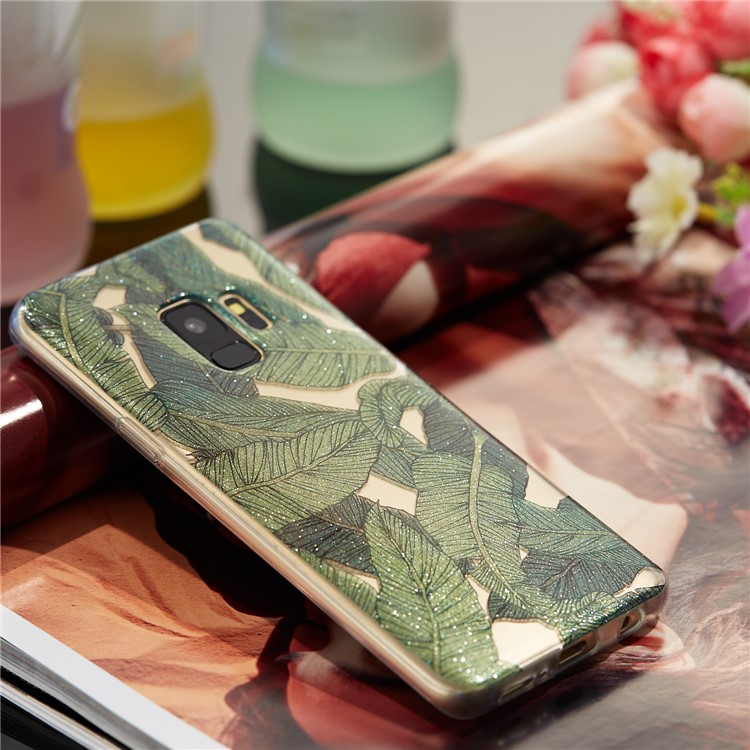 IMD Glitter Powder TPU Cell Phone Cover for Samsung Galaxy S9 SM-G960 - Green Leaves-6