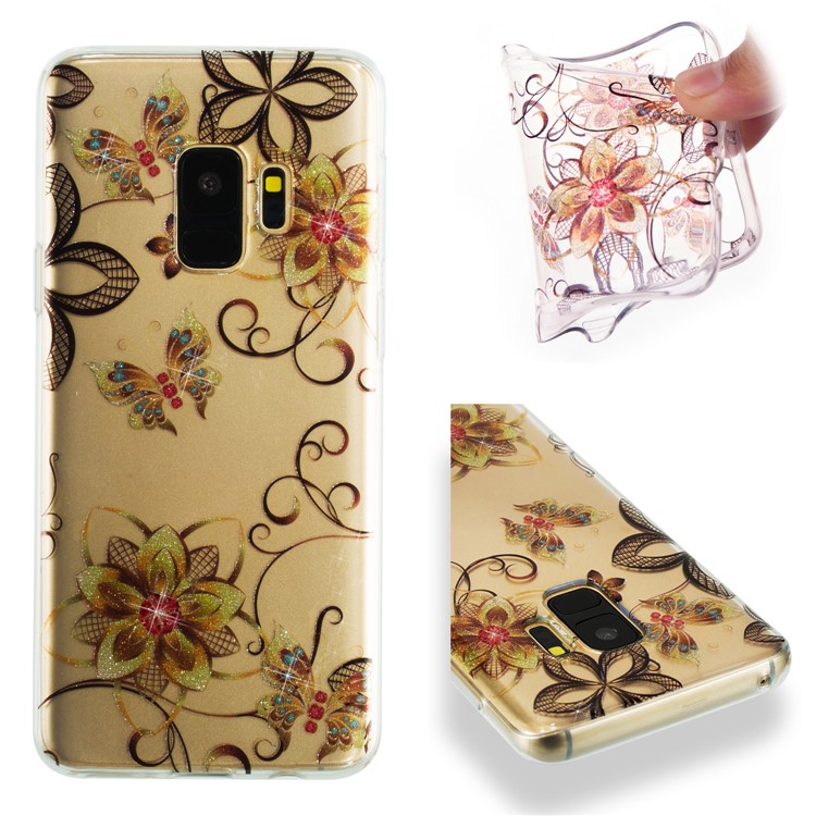 IMD Glitter Powder TPU Back Case for Samsung Galaxy S9 SM-G960 - Butterflies and Flowers-1