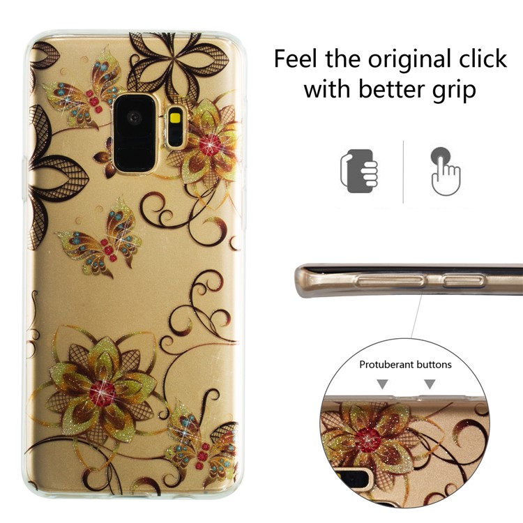 IMD Glitter Powder TPU Back Case for Samsung Galaxy S9 SM-G960 - Butterflies and Flowers-2
