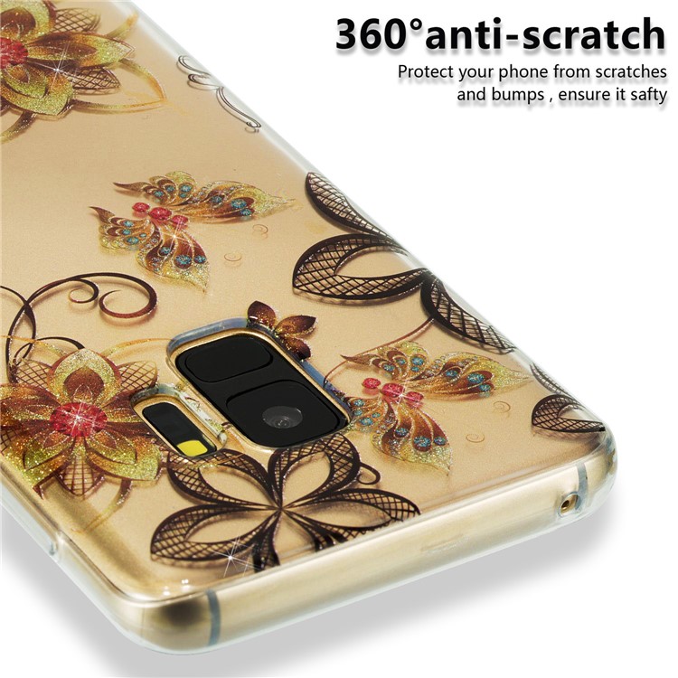IMD Glitter Powder TPU Back Case for Samsung Galaxy S9 SM-G960 - Butterflies and Flowers-3
