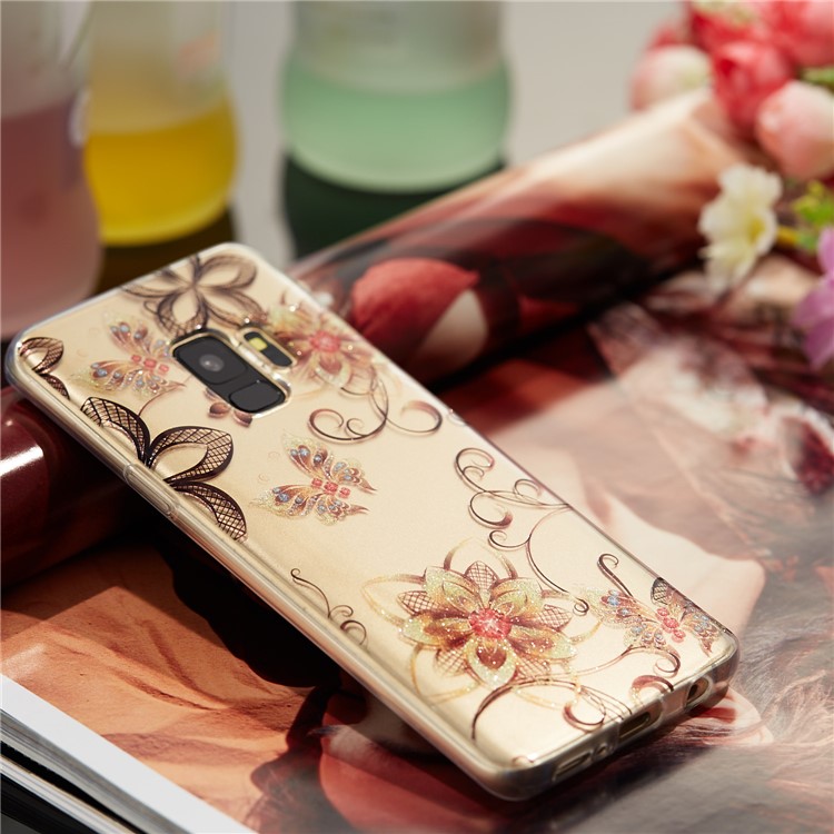 IMD Glitter Powder TPU Back Case for Samsung Galaxy S9 SM-G960 - Butterflies and Flowers-6
