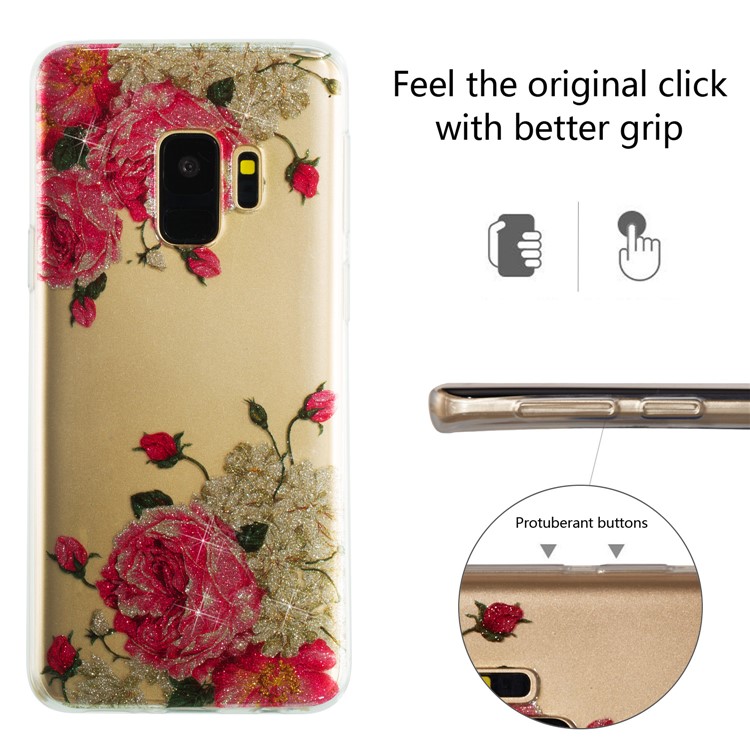 IMD Glitter Powder TPU Back Casing for Samsung Galaxy S9 SM-G960 - Pretty Roses-2