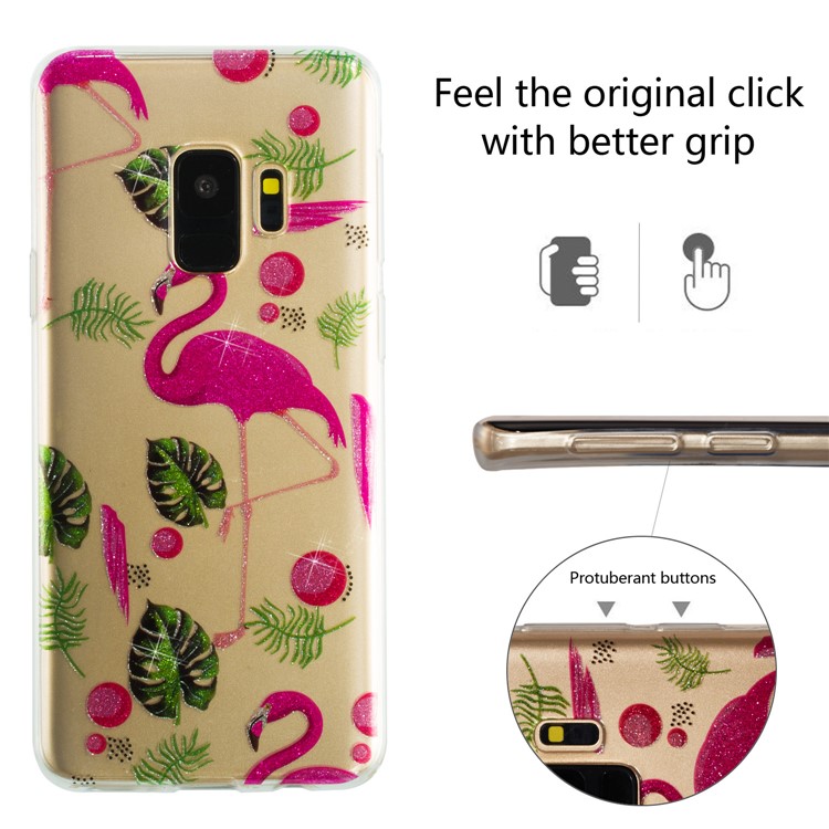 IMD Glitter Powder TPU Cell Phone Casing for Samsung Galaxy S9 SM-G960 - Flamingoes-2