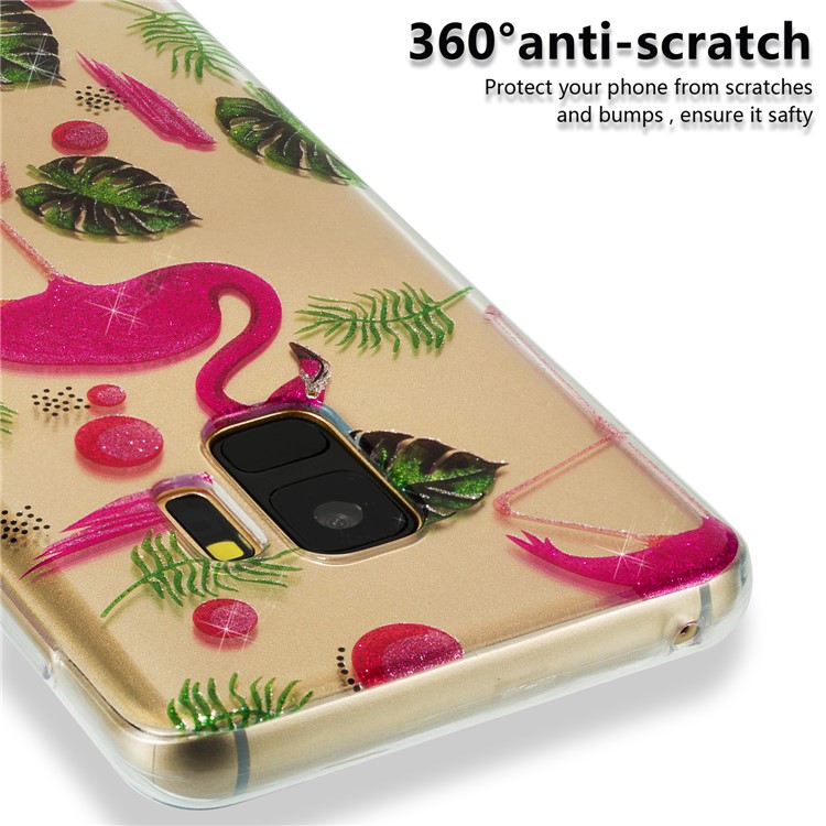 IMD Glitter Powder TPU Cell Phone Casing for Samsung Galaxy S9 SM-G960 - Flamingoes-3
