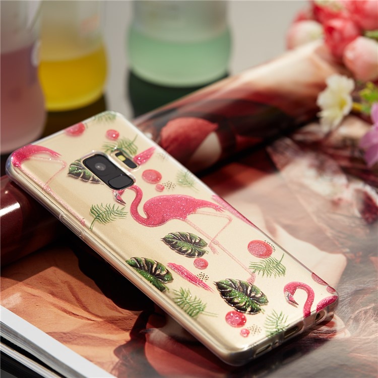 IMD Glitter Powder TPU Cell Phone Casing for Samsung Galaxy S9 SM-G960 - Flamingoes-7