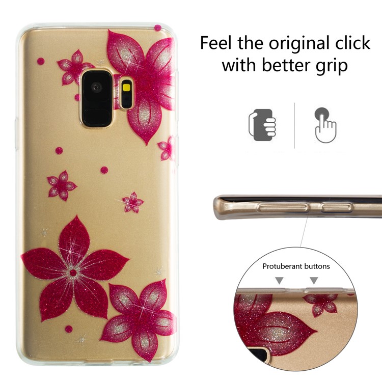IMD Glitter Powder Soft TPU Phone Case for Samsung Galaxy S9 SM-G960 - Red Flower-2