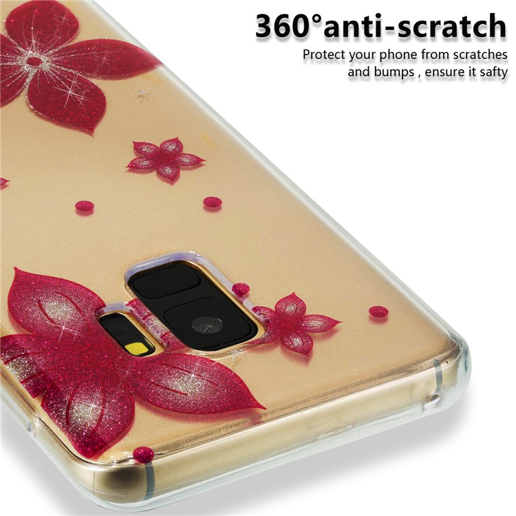IMD Glitter Powder Soft TPU Phone Case for Samsung Galaxy S9 SM-G960 - Red Flower-3