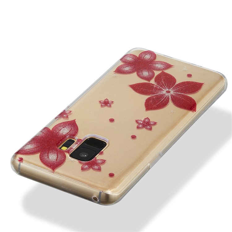 IMD Glitter Powder Soft TPU Phone Case for Samsung Galaxy S9 SM-G960 - Red Flower-4
