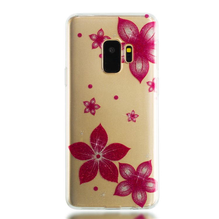 IMD Glitter Powder Soft TPU Phone Case for Samsung Galaxy S9 SM-G960 - Red Flower-5