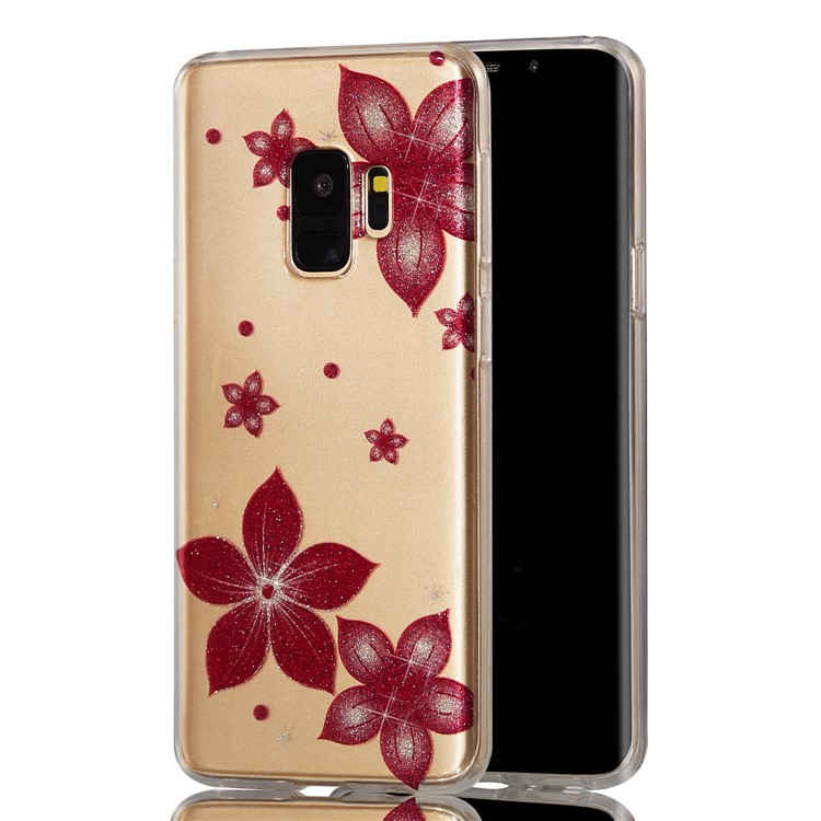IMD Glitter Powder Soft TPU Phone Case for Samsung Galaxy S9 SM-G960 - Red Flower-6