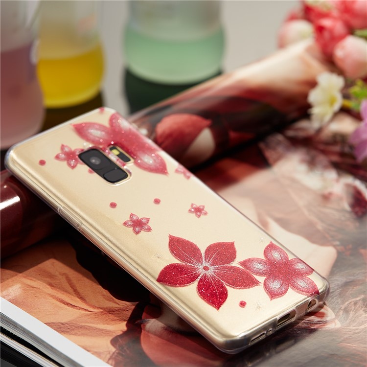 IMD Glitter Powder Soft TPU Phone Case for Samsung Galaxy S9 SM-G960 - Red Flower-7
