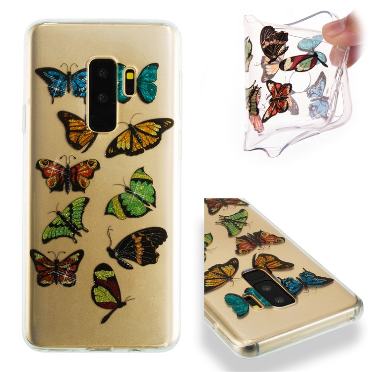 IMD Glitter Powder TPU Phone Case for Samsung Galaxy S9+ SM-G965 - Multiple Butterflies-1