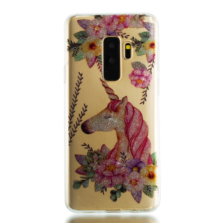 IMD Glitter Powder Soft TPU Phone Case for Samsung Galaxy S9+ SM-G965 - Unicorn and Flower-5