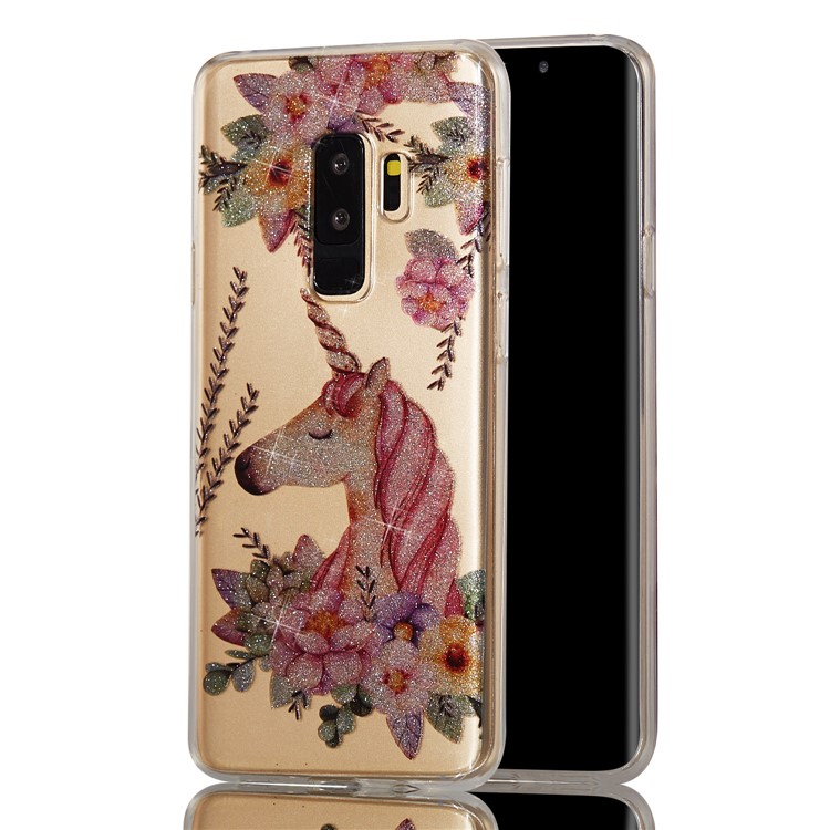 IMD Glitter Powder Soft TPU Phone Case for Samsung Galaxy S9+ SM-G965 - Unicorn and Flower-6