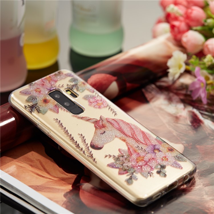 IMD Glitter Powder Soft TPU Phone Case for Samsung Galaxy S9+ SM-G965 - Unicorn and Flower-7