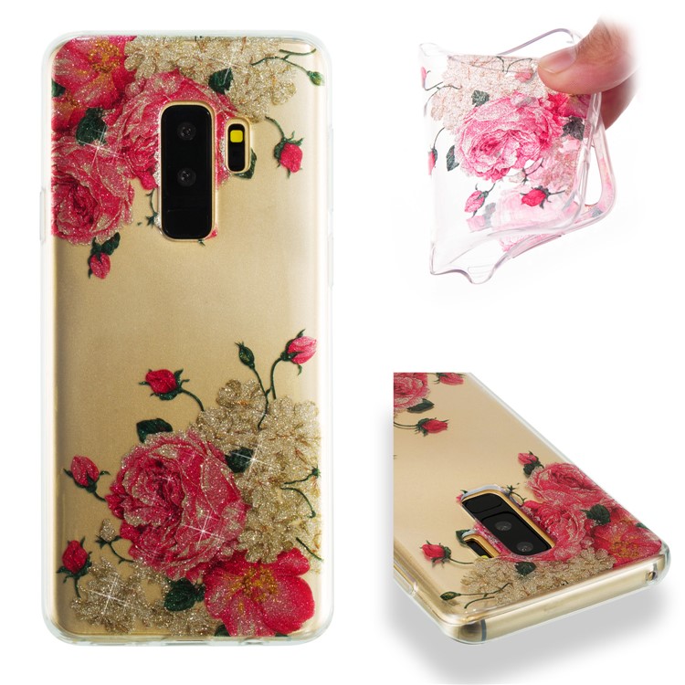 IMD Glitter Powder TPU Phone Shell for Samsung Galaxy S9+ SM-G965 - Pretty Roses-1