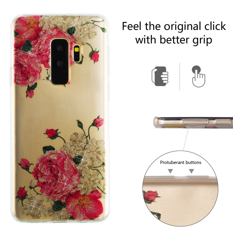IMD Glitter Powder TPU Phone Shell for Samsung Galaxy S9+ SM-G965 - Pretty Roses-2