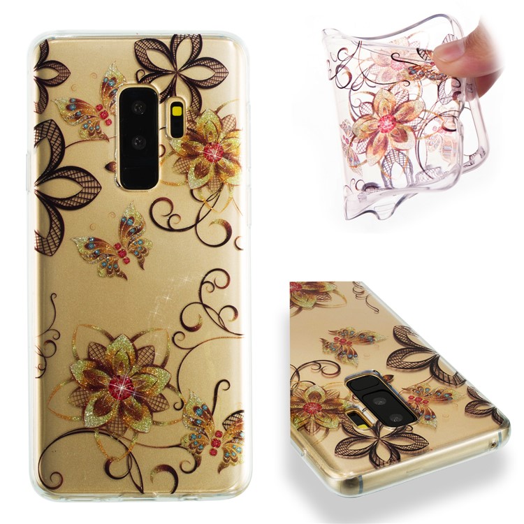 IMD Glitter Powder TPU Mobile Phone Case for Samsung Galaxy S9+ SM-G965 - Butterflies and Flowers-1
