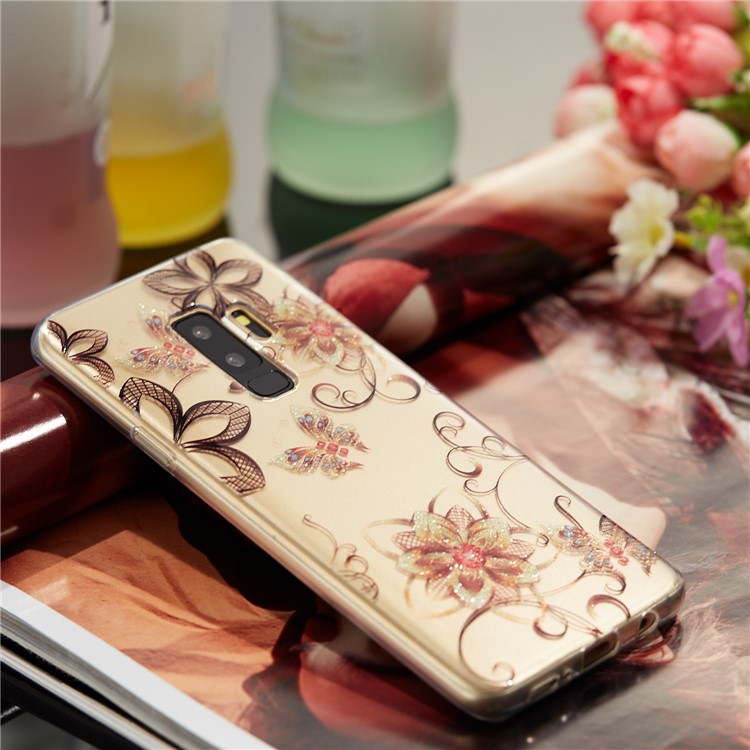 IMD Glitter Powder TPU Mobile Phone Case for Samsung Galaxy S9+ SM-G965 - Butterflies and Flowers-7
