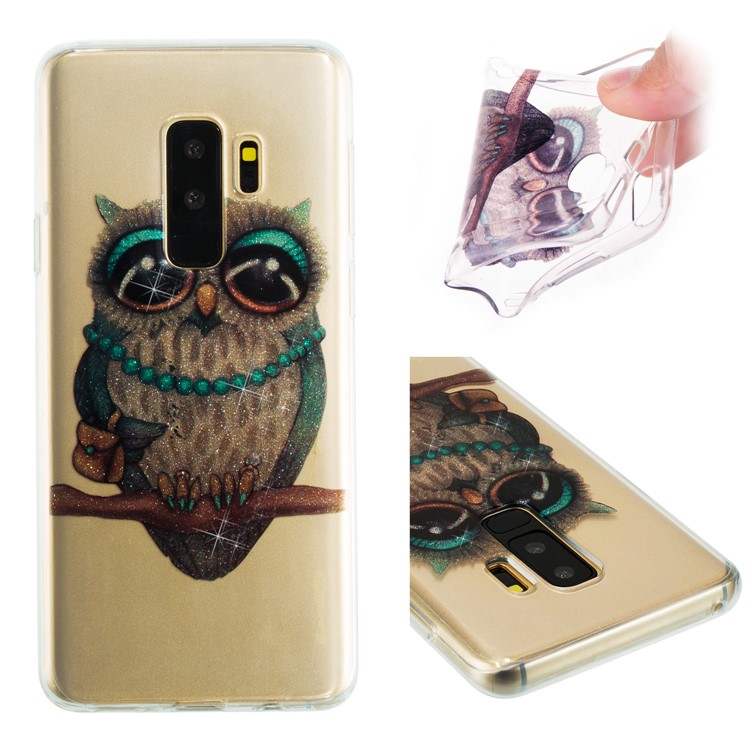 IMD Glitter Powder TPU Cell Phone Case for Samsung Galaxy S9+ SM-G965 - Owl Pattern-1