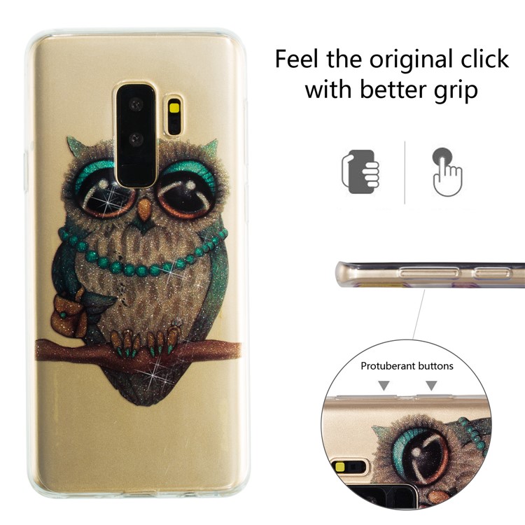 IMD Glitter Powder TPU Cell Phone Case for Samsung Galaxy S9+ SM-G965 - Owl Pattern-2